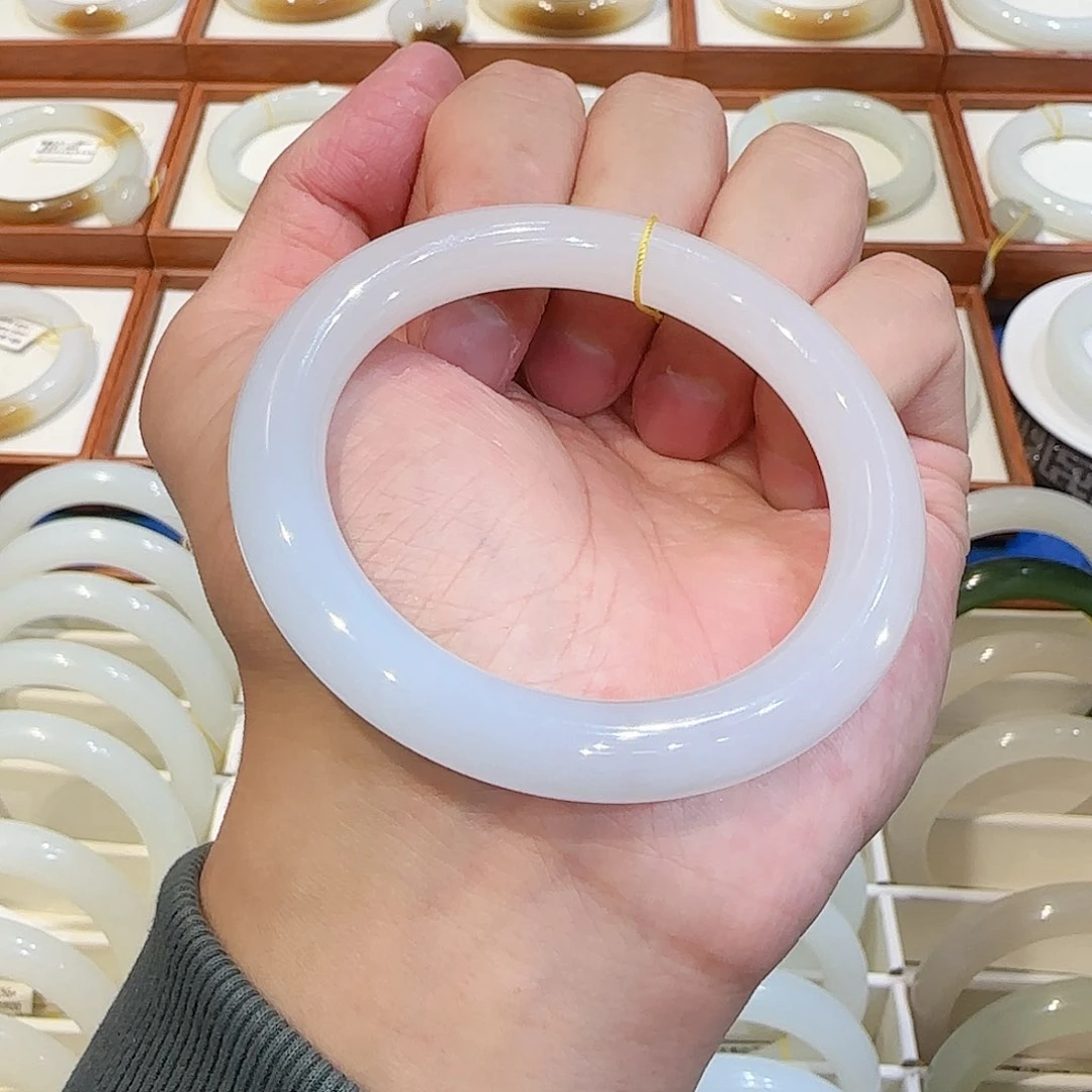 和田玉手镯未镶嵌高冰淡烟紫福镯55 56 57