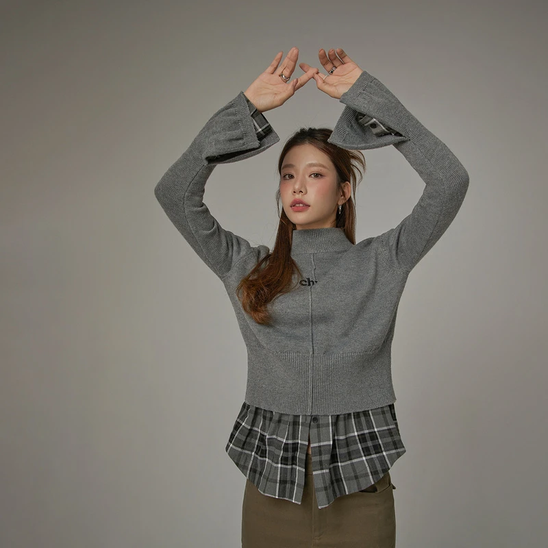 I008【金拐子专属】CHUU冬季女装半高领设计小众风刺绣设计针织衫-Y