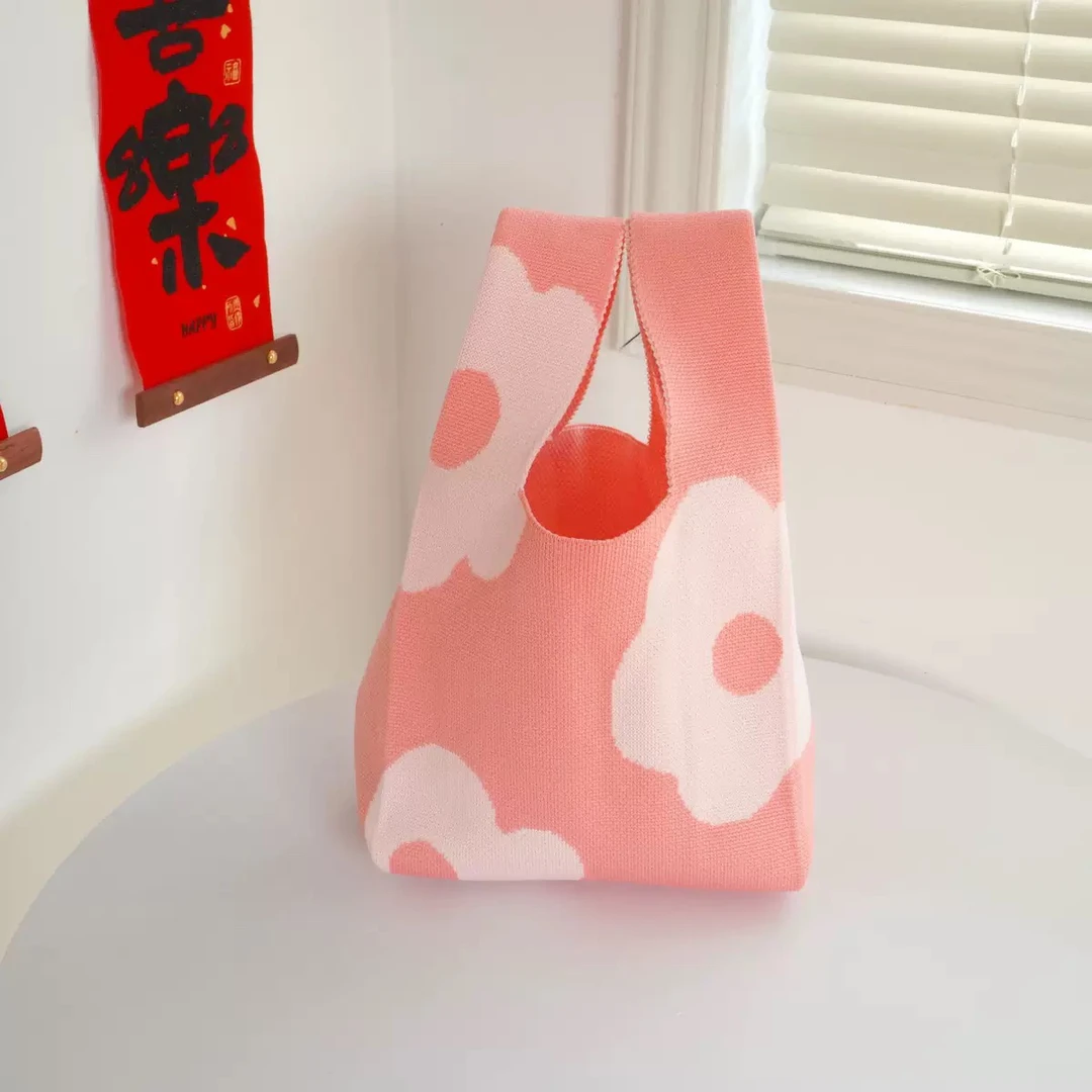 都市简约日式双根针织布包卡通简约简约风单肩手提包