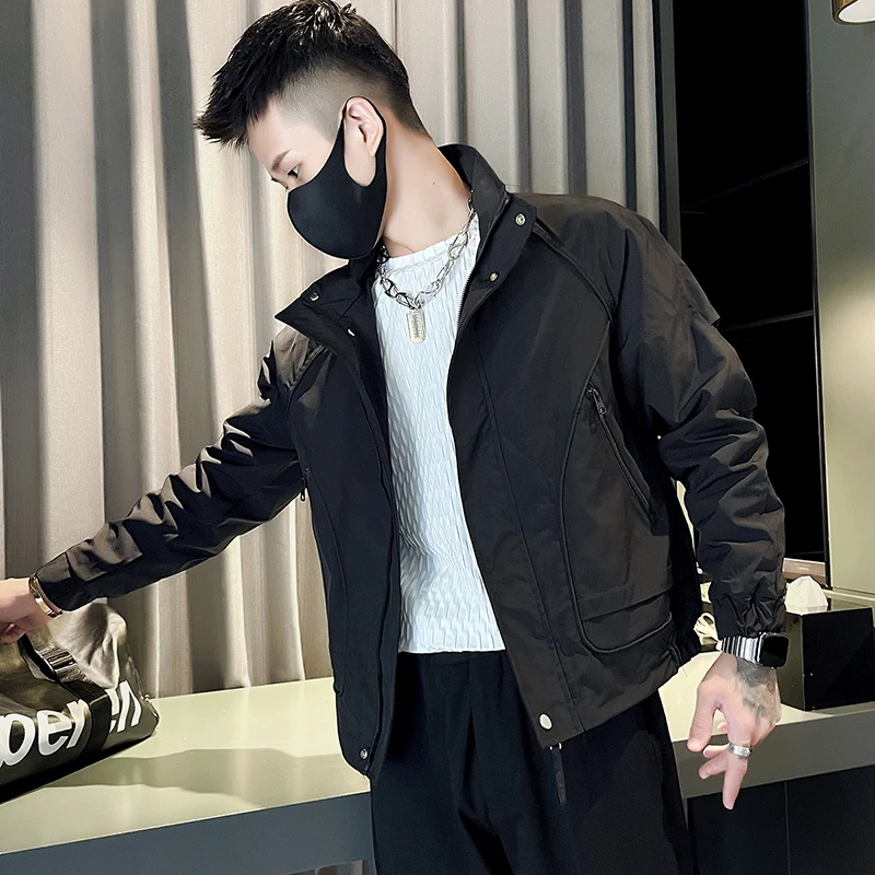 男士纯色拼接夹克秋冬季2025新款潮牌高级感立领爆款休闲百搭上衣