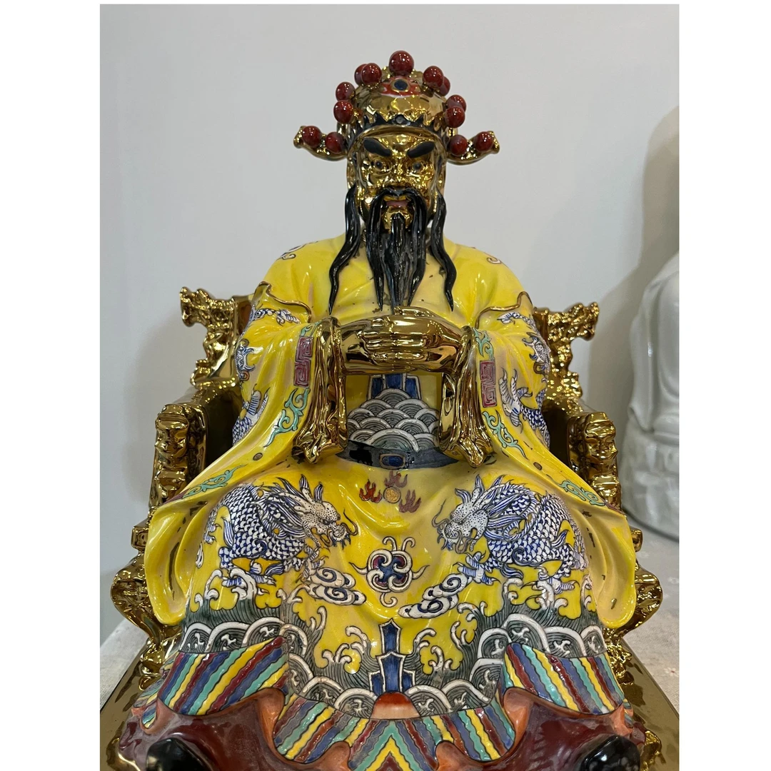 广济龙五爷菩萨景德镇珐琅彩鎏金坐姿龙五爷神像家用客厅招财摆件
