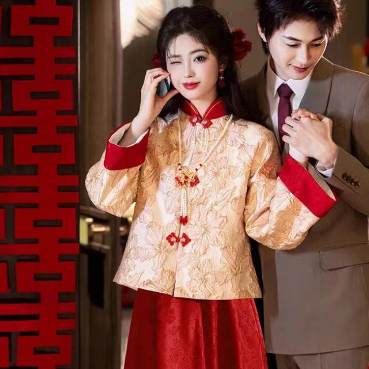 新中式新娘敬酒服套装古风回门结婚订婚礼服春夏汉元素马面裙婚服