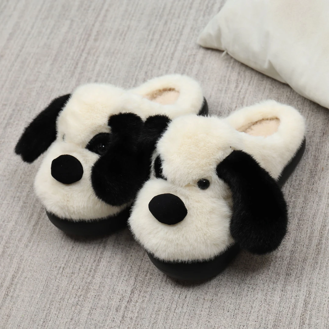 卡通棉拖鞋女冬季外穿可爱小狗女孩室内居家毛绒保暖防滑包头拖鞋