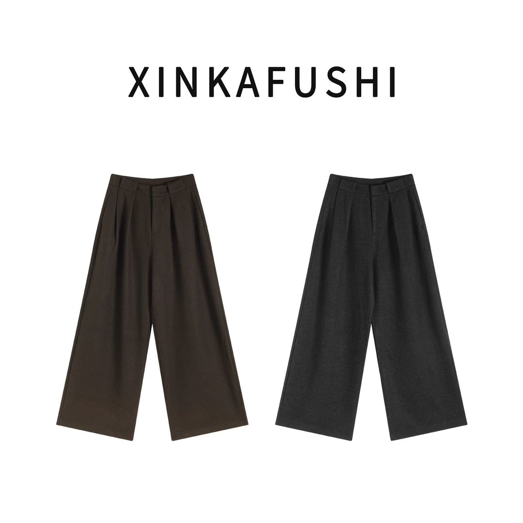 【慵懒老钱】冬季牦牛绒山羊绒真丝混纺通勤保暖直筒休闲裤YN3672