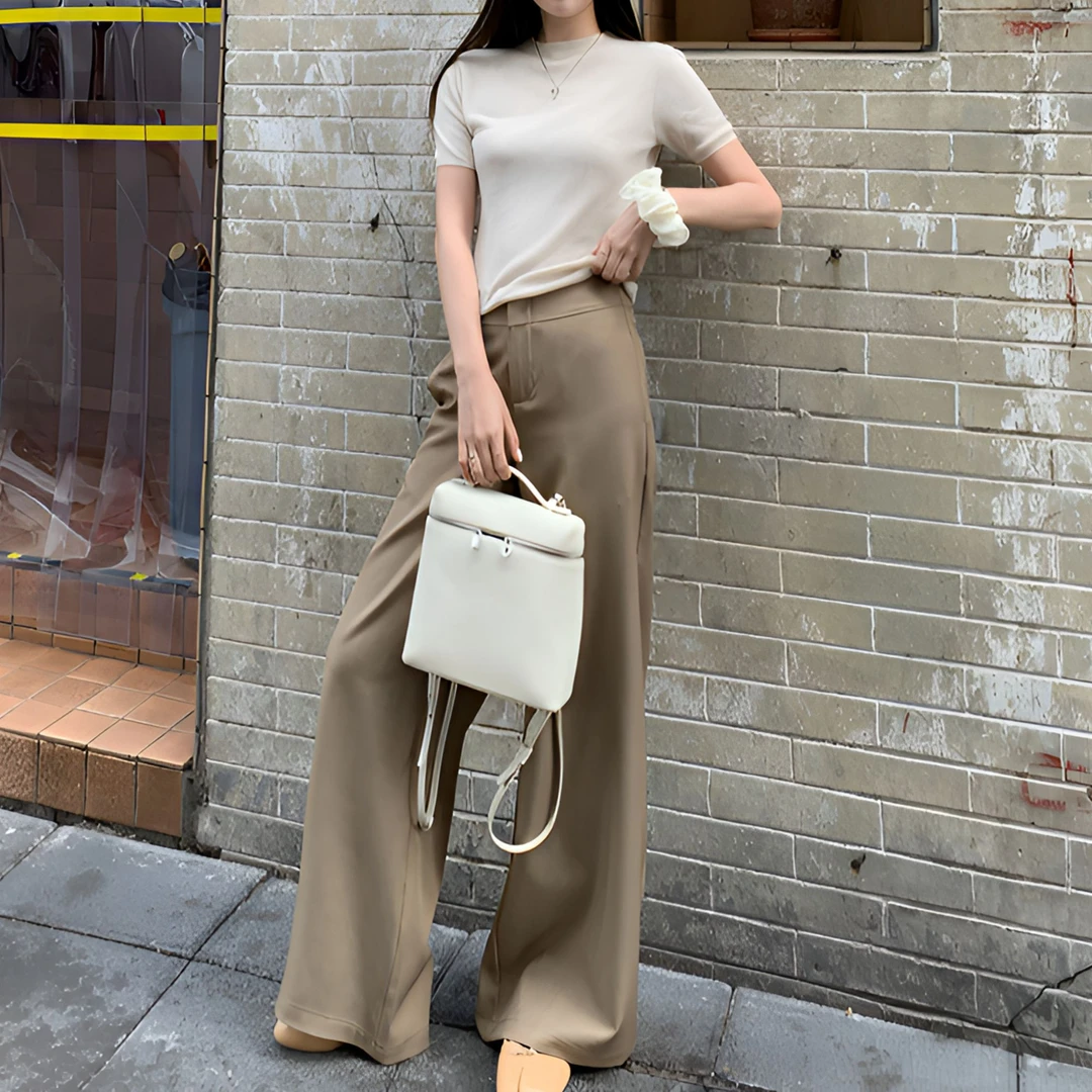 极简风阔腿裤女2025新款早秋高腰百搭休闲裤垂感直筒裤宽松西装裤