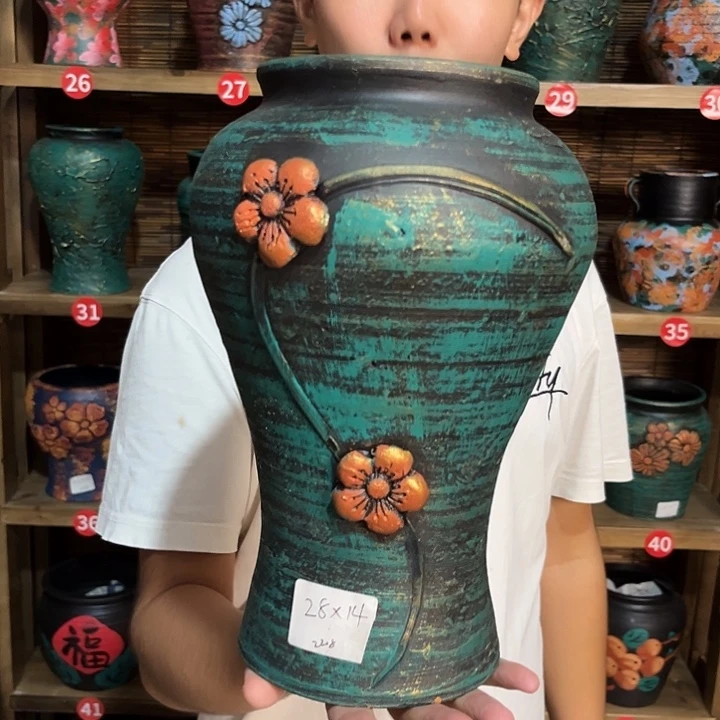 红陶浮雕花盆炸炸炸