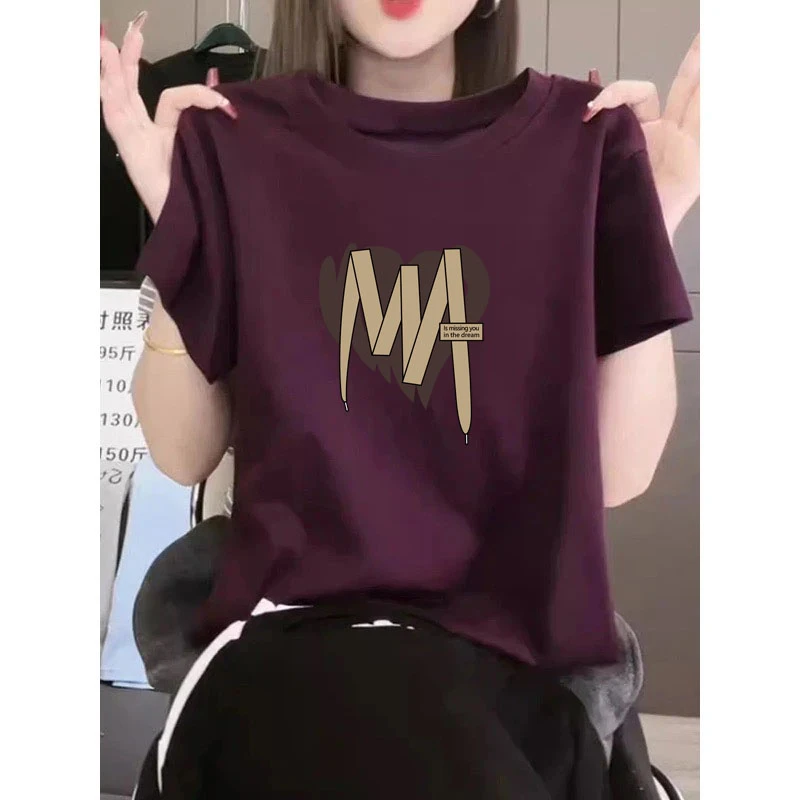 小众爆款常规正肩圆领短袖t恤女夏季经典基础款洋气紫色外穿打底