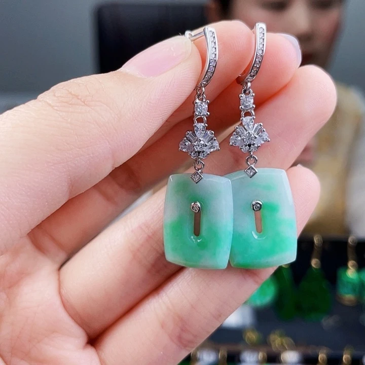 翡翠耳饰银S925镶嵌饰品