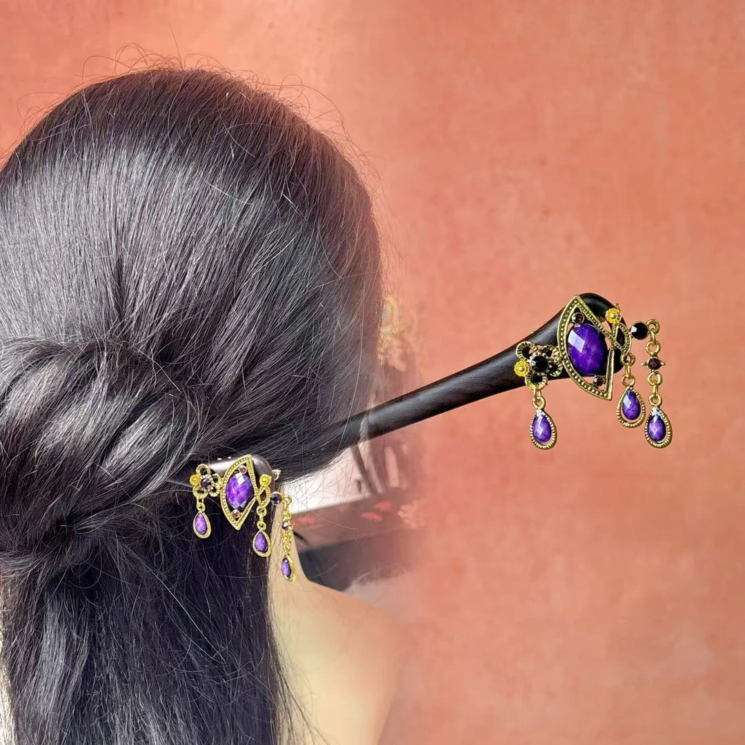 炑歌K477原创单簪紫色简约15公分时尚气质百搭发簪