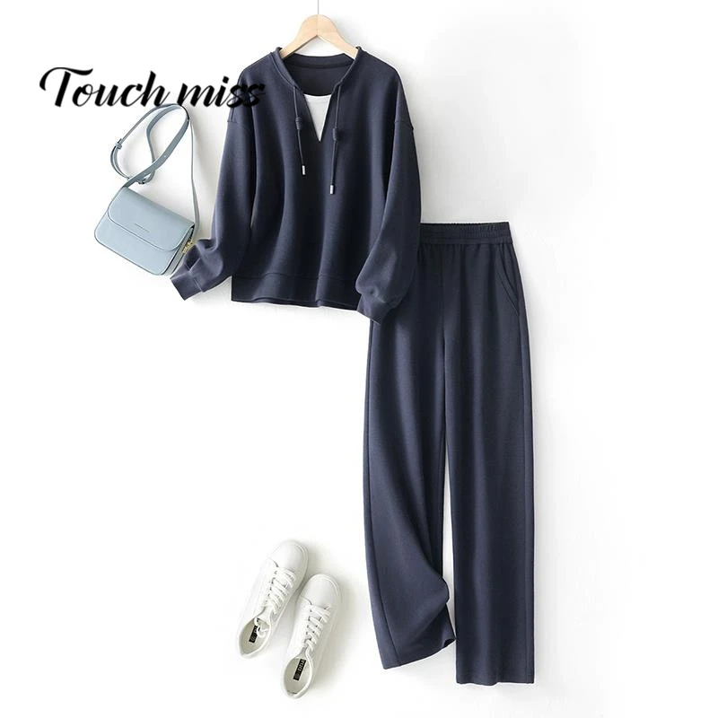 TOUCH MISS休闲裤春秋新款时尚套装女长袖假两件卫衣松紧腰休闲裤