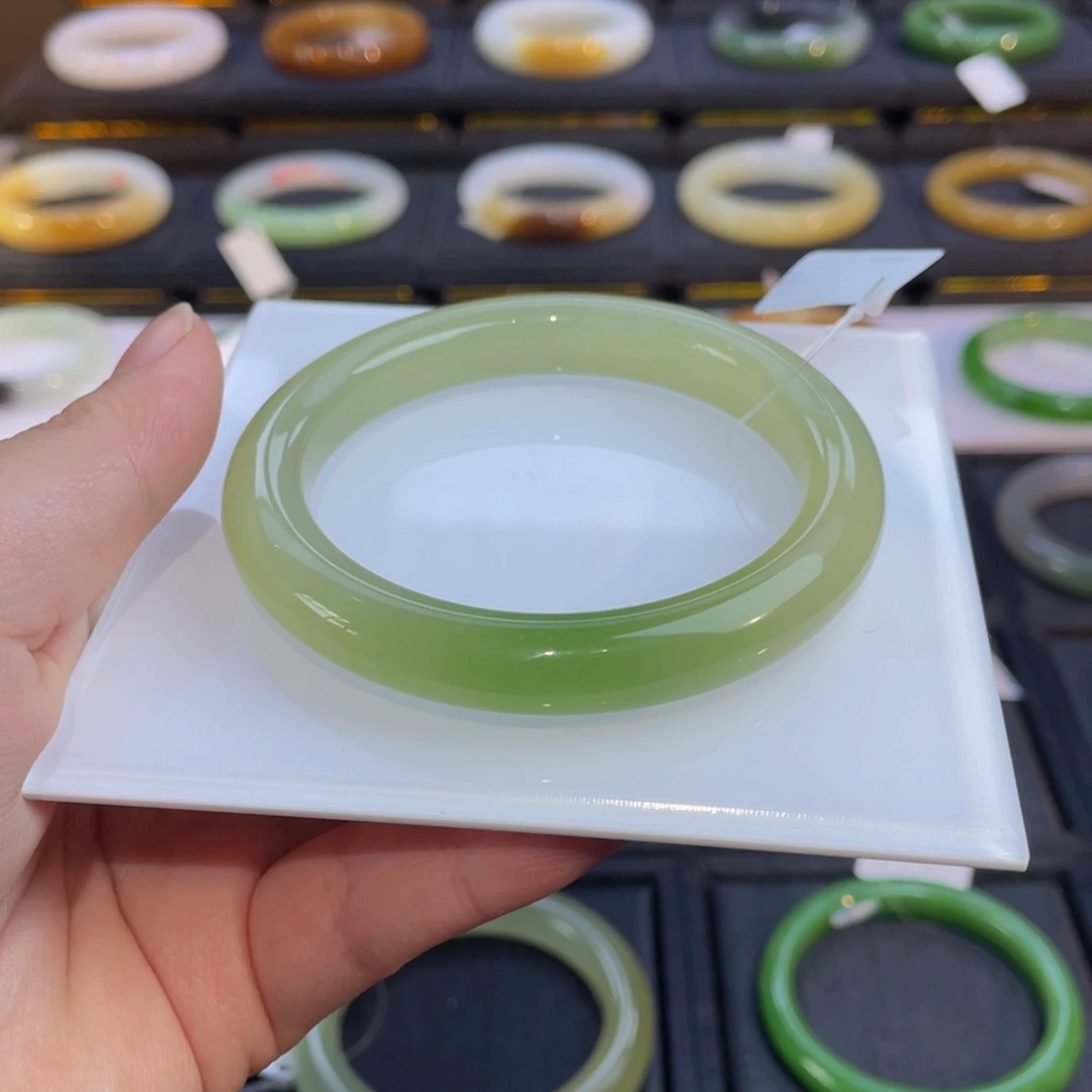 和田玉手镯未镶嵌翠青手镯58➕