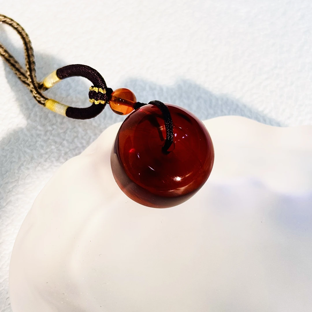 美创珠宝天然原矿琥珀缅甸血珀平安扣吊坠项链时尚百搭气质简约