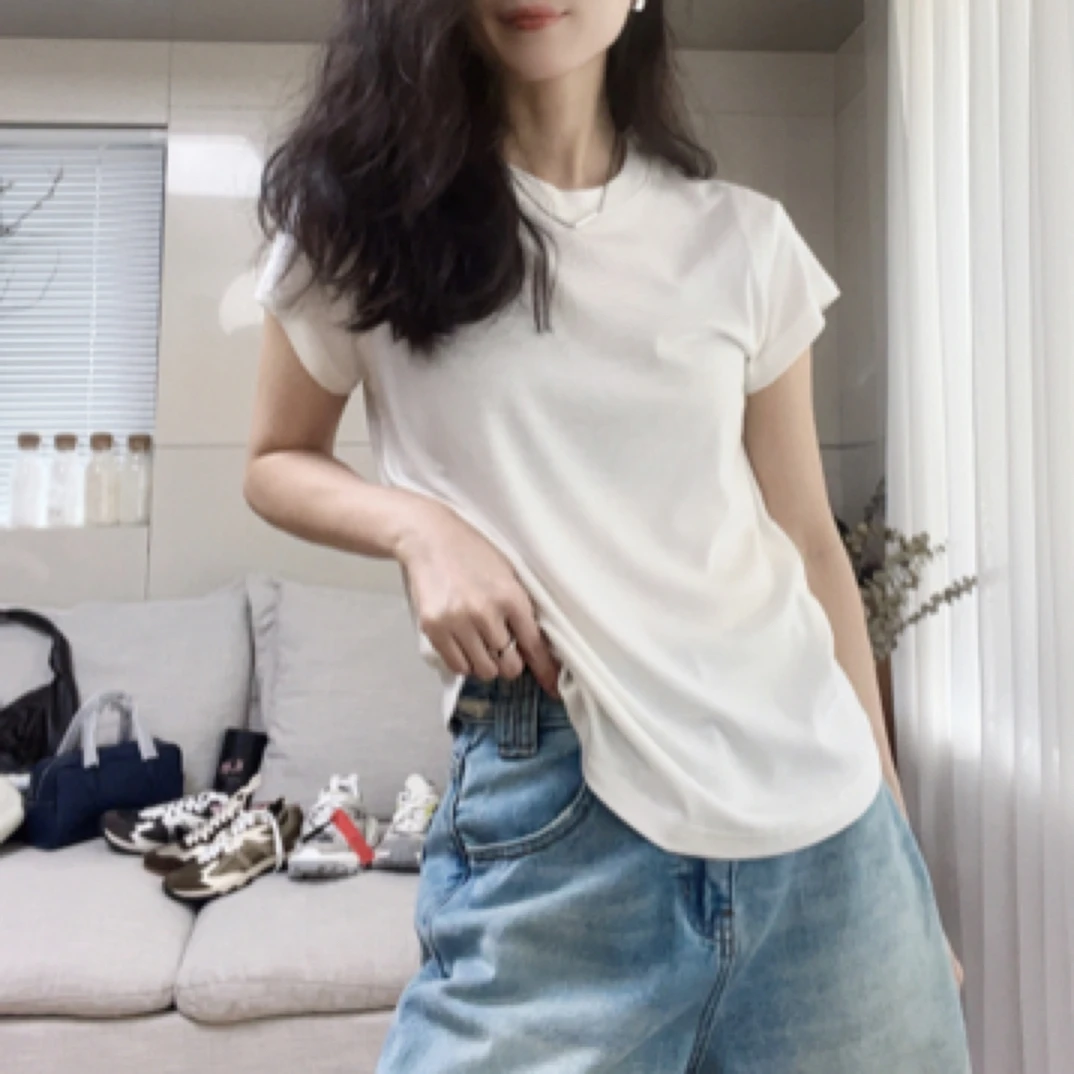 她家现货韩版舒适柔软细腻透气小飞袖天丝羊毛Ｔ恤