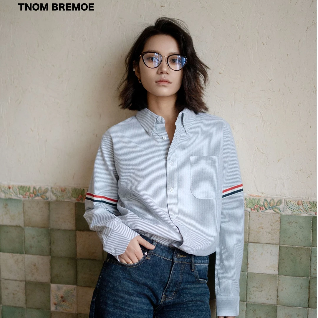 TNOM  BREMOE2025新品男女同款花边衬衫时尚休闲条纹气质长袖