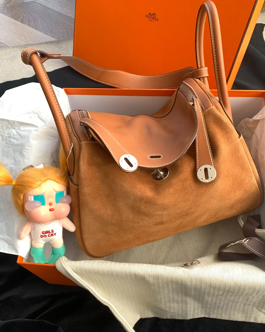 99新 Hermes/爱马仕 展会外场！金棕银扣麂皮Lindy30