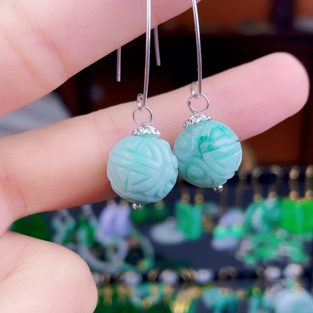 翡翠银S925镶嵌耳饰饰品