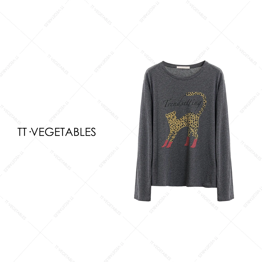 TT・VEGETABLES【序白】星豹 时尚上衣通勤毛衫长袖卫衣女装521062