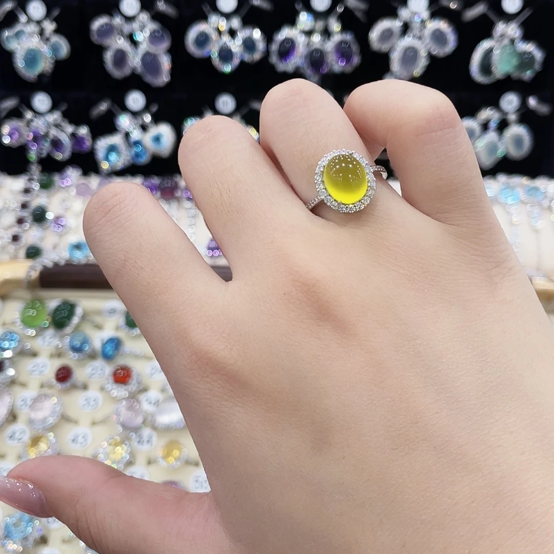 蛇纹石玉银S925镶嵌戒指戒指