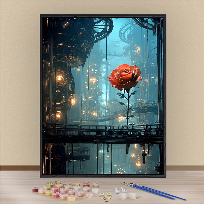 玫瑰工厂diy数字油画高级感客厅装饰画手工填色涂色画复古油彩画
