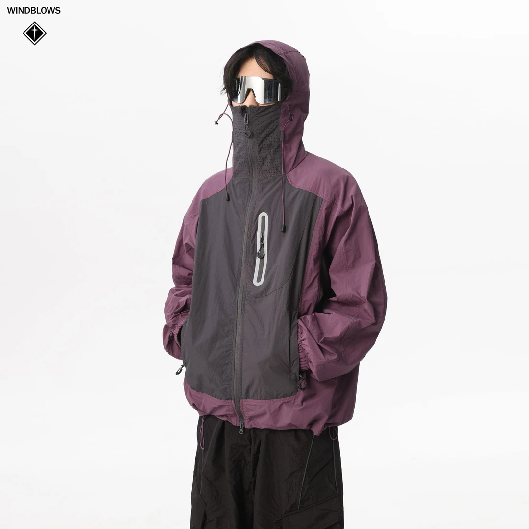 WIND BLOWS新款撞色拼接UPF100+防晒衣高领透气面罩休闲中性风