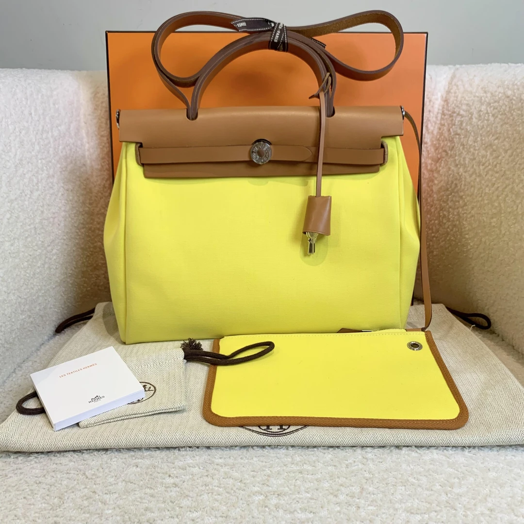99新 Hermes/爱马仕 壹臻/那不勒斯黄银扣herbag31 B刻 74346160