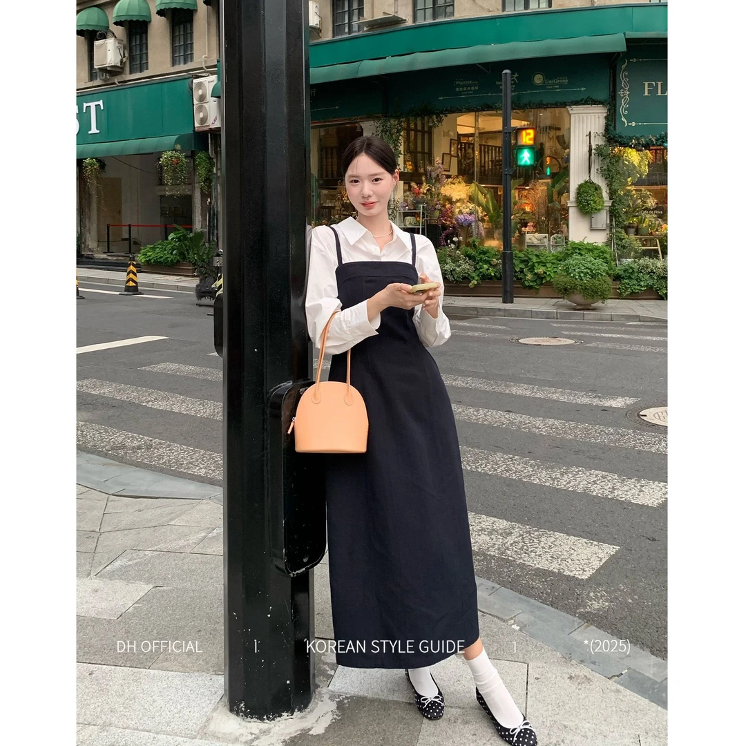 DH OFFICIAL大花【江南区漫步 stroll】藏蓝美学解构收腰显瘦吊带裙