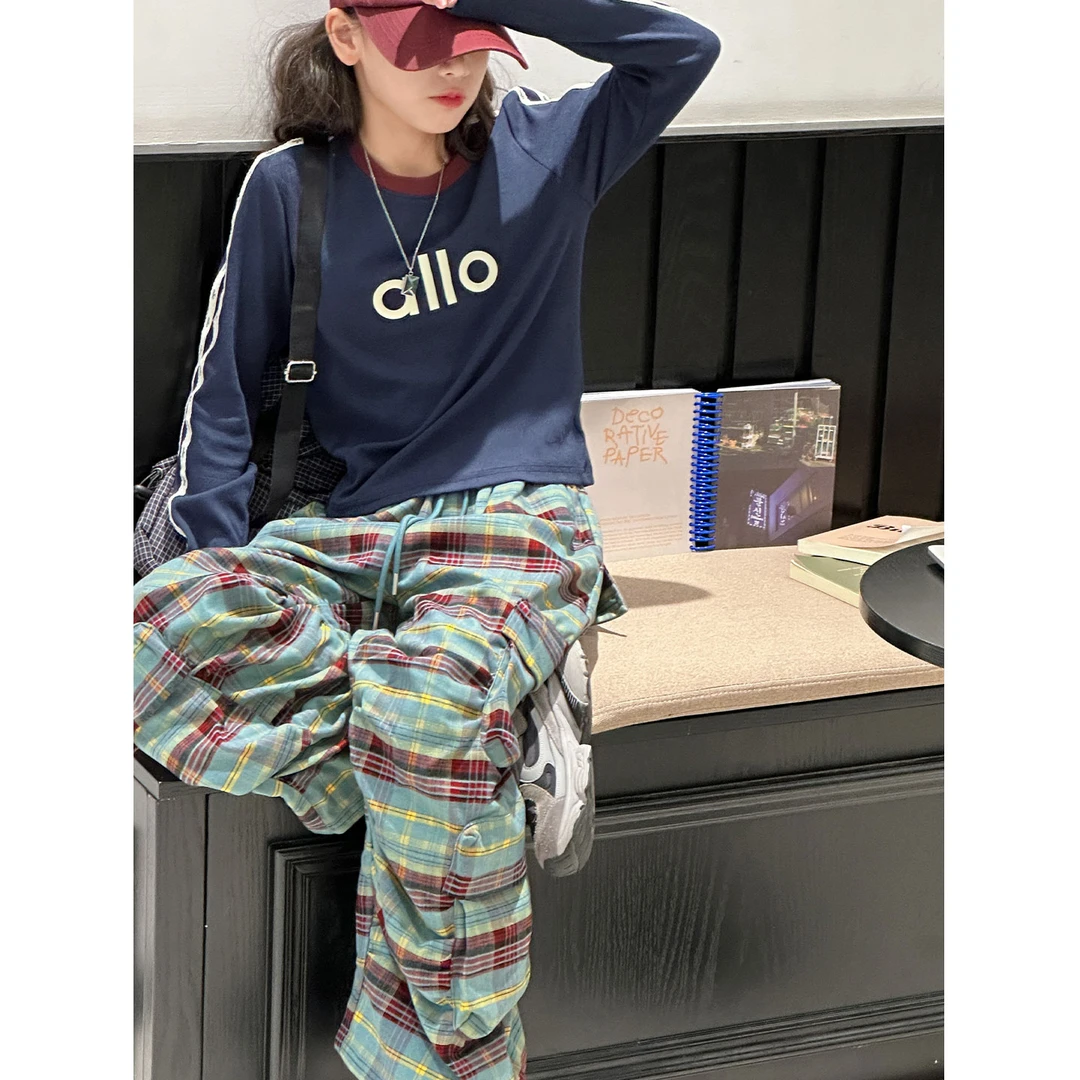 K29392孙小美复古撞色女童长袖T恤2025秋装新款儿童打底衫春秋潮t