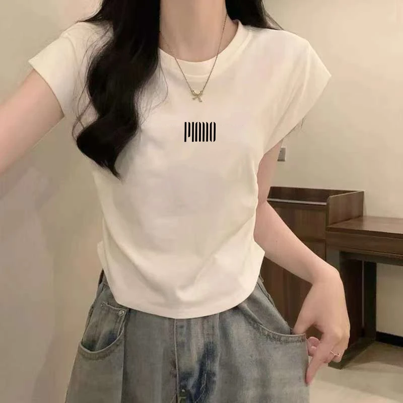 韩系白色短袖T恤女2025夏季设计感小众韩版正肩修身显瘦打底上衣