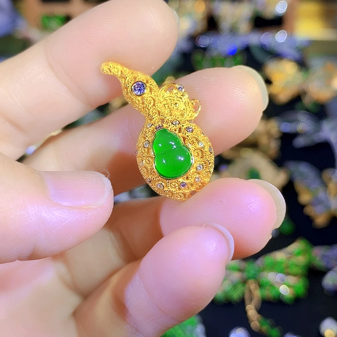 吊坠(不含链)银S925镶嵌翡翠