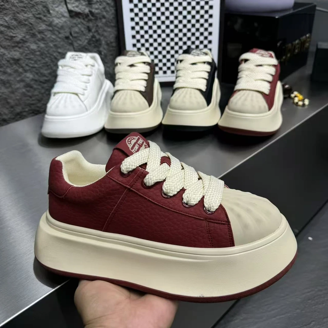 男鞋时尚增高低帮纯色皮面休闲鞋男士百搭休闲鞋潮鞋运动鞋板鞋