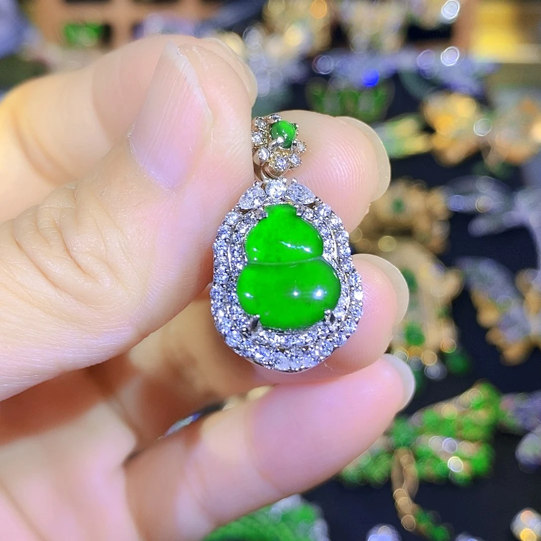 吊坠(不含链)银S925镶嵌翡翠