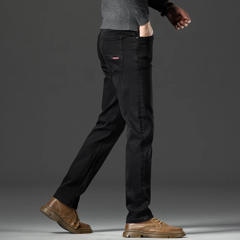 香港2025秋冬新款黑色牛仔裤男修身直筒弹力休闲商务高端男裤长裤