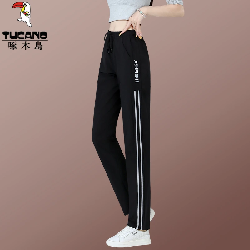 啄木鸟冰丝休闲裤女夏季2025新款薄款透气直筒裤女士宽松运动裤子