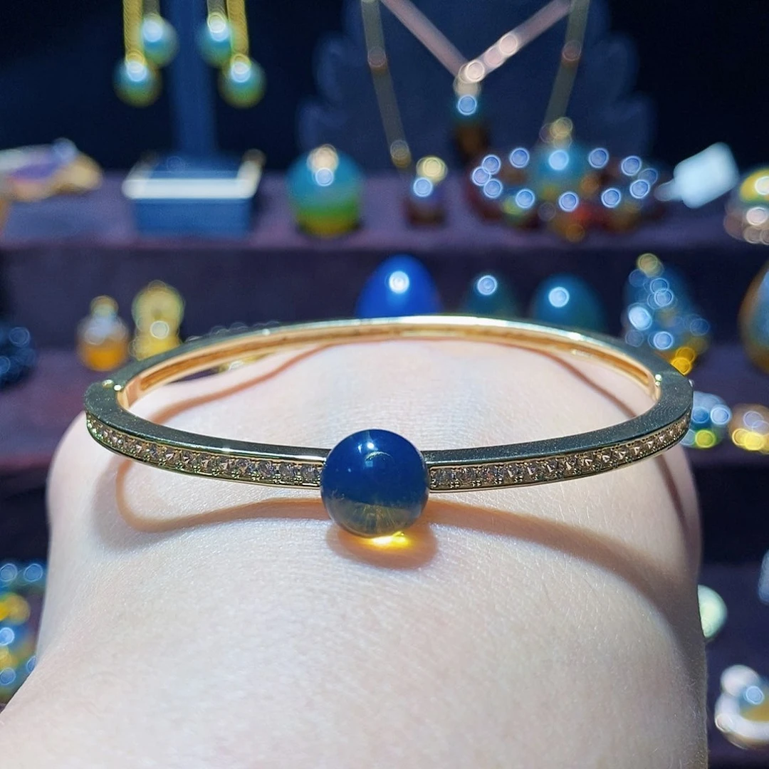 蓝珀手镯合金9m手镯