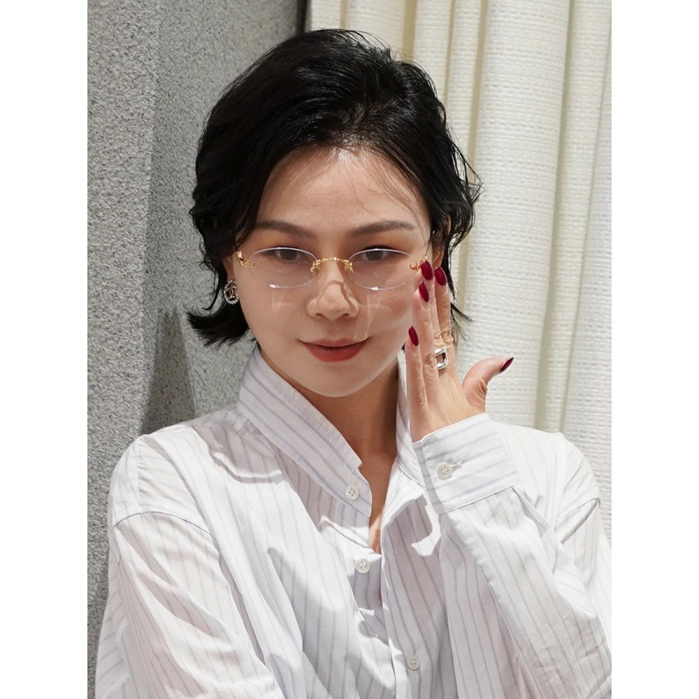 SHIIEELL 时尚气质复古平光眼镜女老钱夏新款防风无边框眼镜W1718