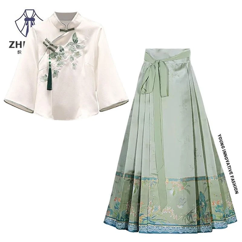 新中式女装穿搭一整套2025新款大码汉服上衣搭配国风马面裙两件套