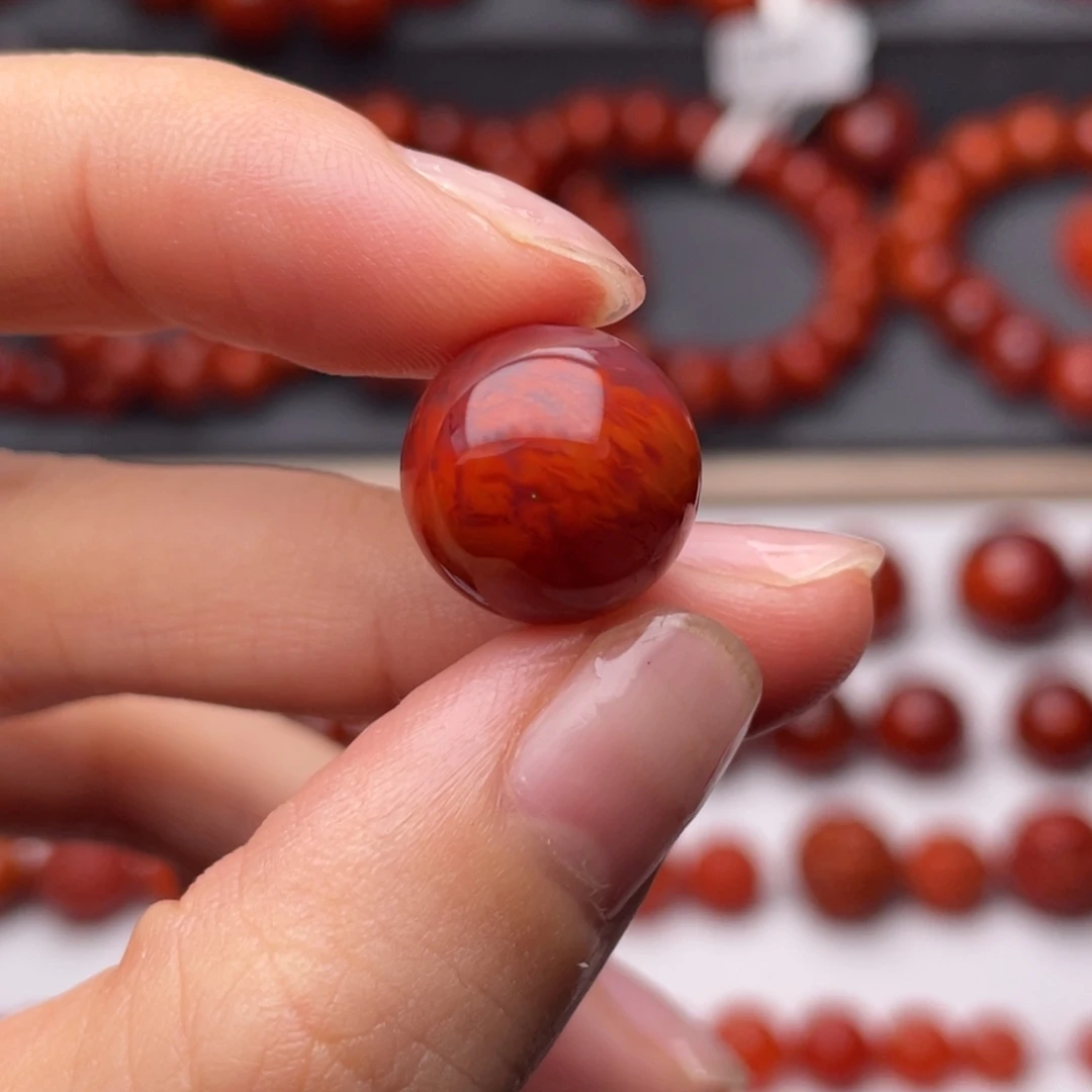 南红玛瑙未镶嵌手链14.3mm瓦西牛血火焰单珠