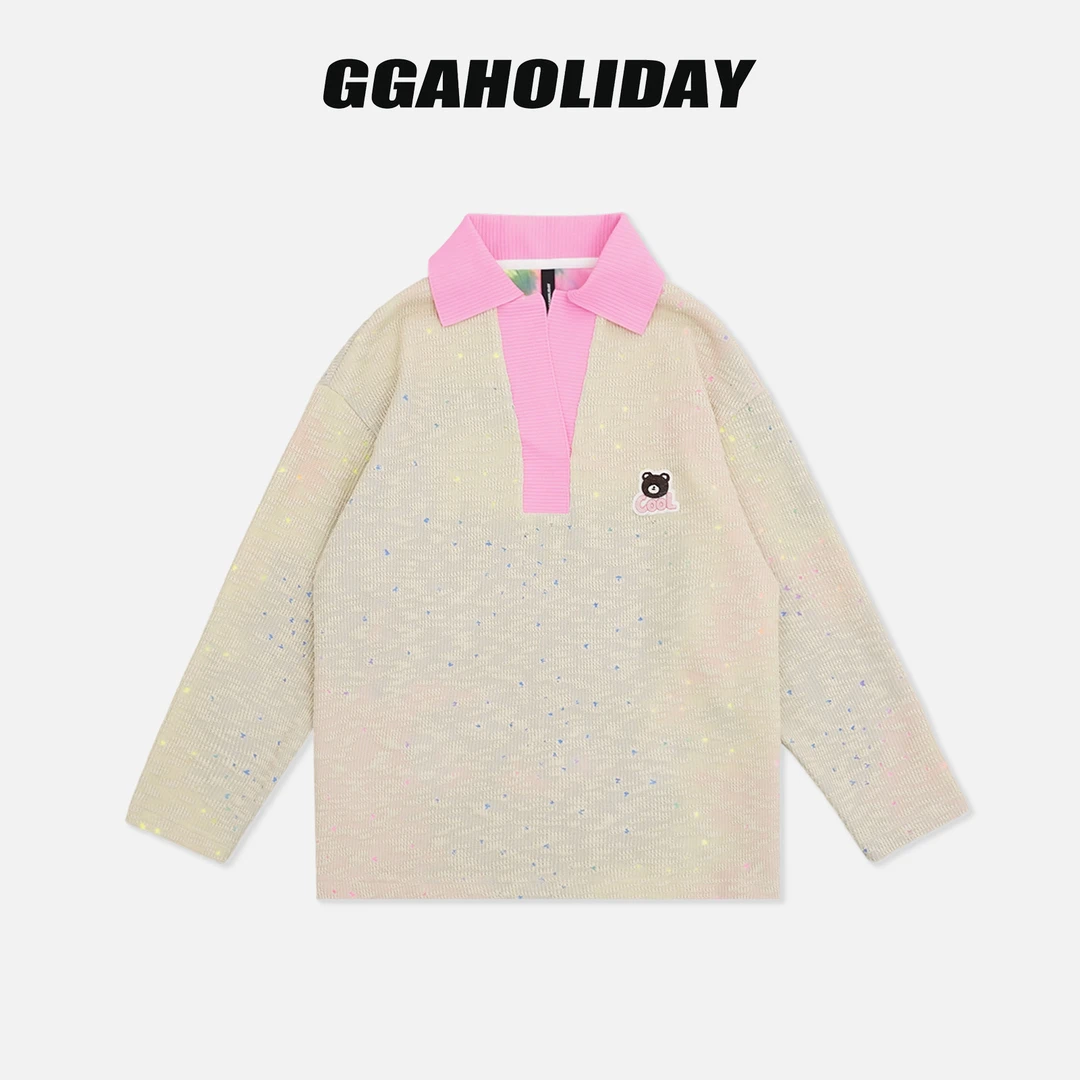 GGAHOLIDAY时尚休闲翻领秋季宽松潮流女士撞色长袖卫衣-154109