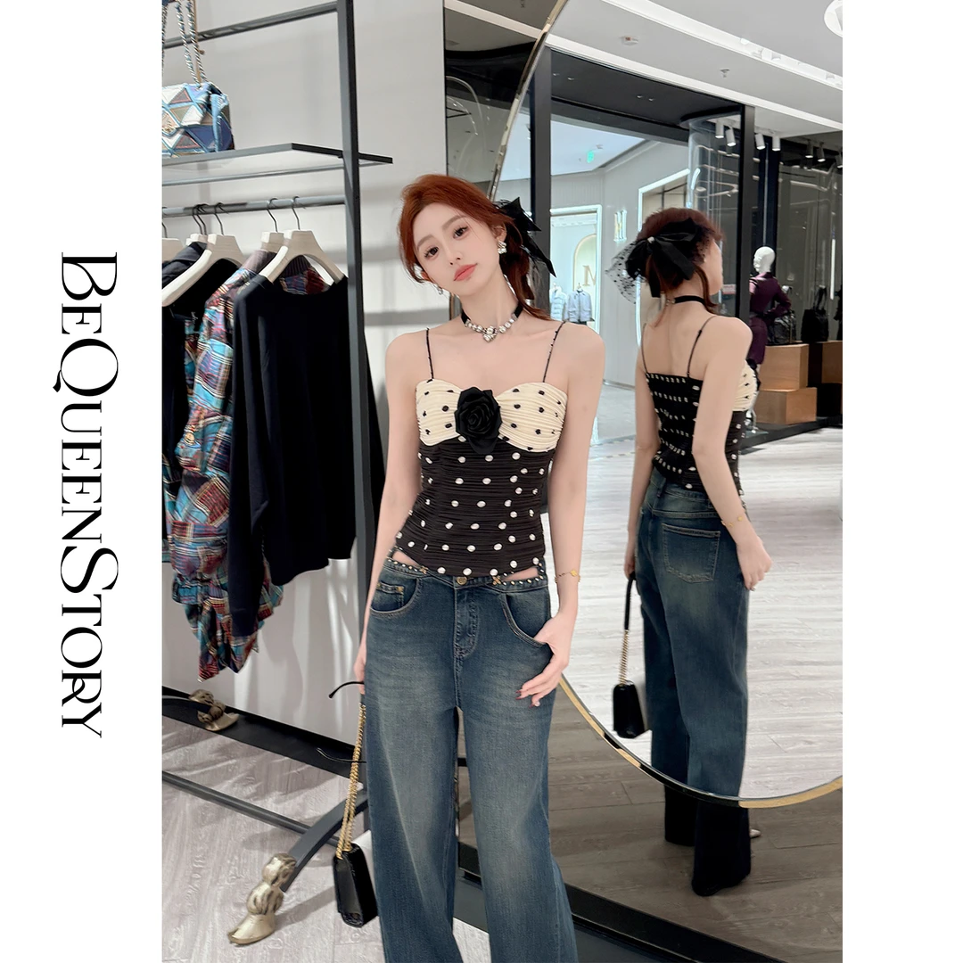 【BANJOUR】【波尔假日】早春新品时尚波点打揽设计感收腰小吊带