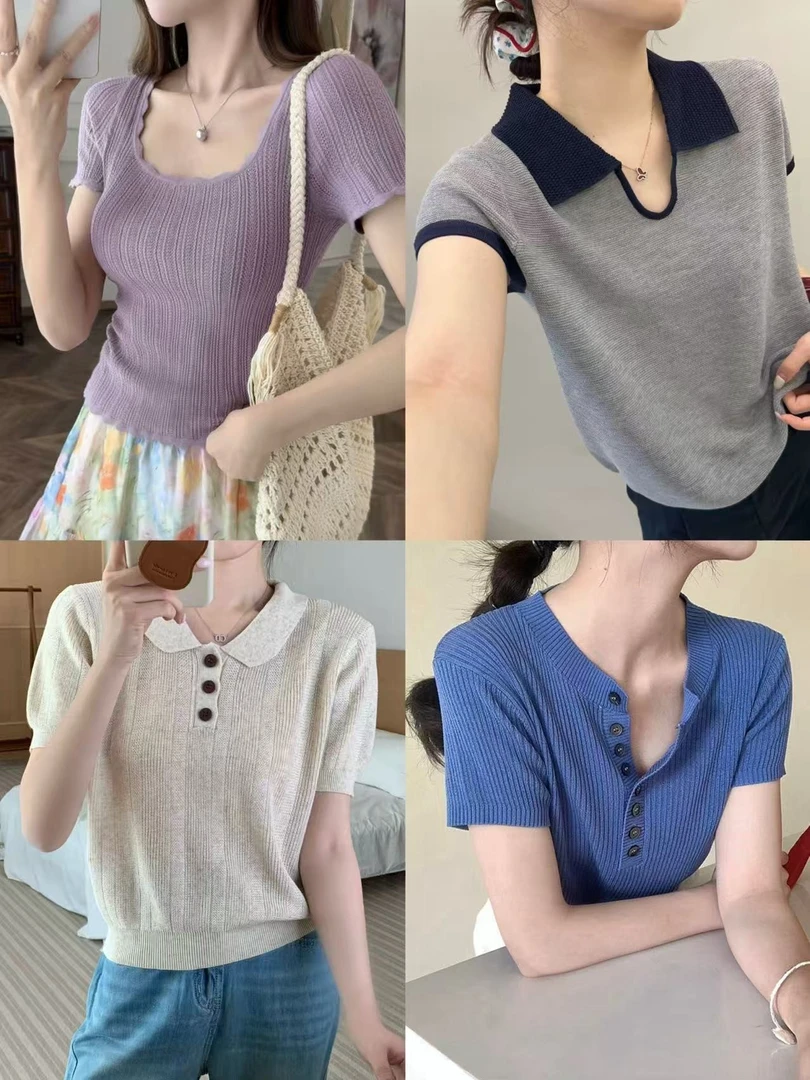 【101-200】枝枝家合集~春夏新款女装针织衫短袖上衣女