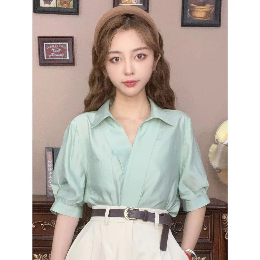 【蜜糖honey】【绿豆冰】港味复古衬衫上衣23367(雅意)