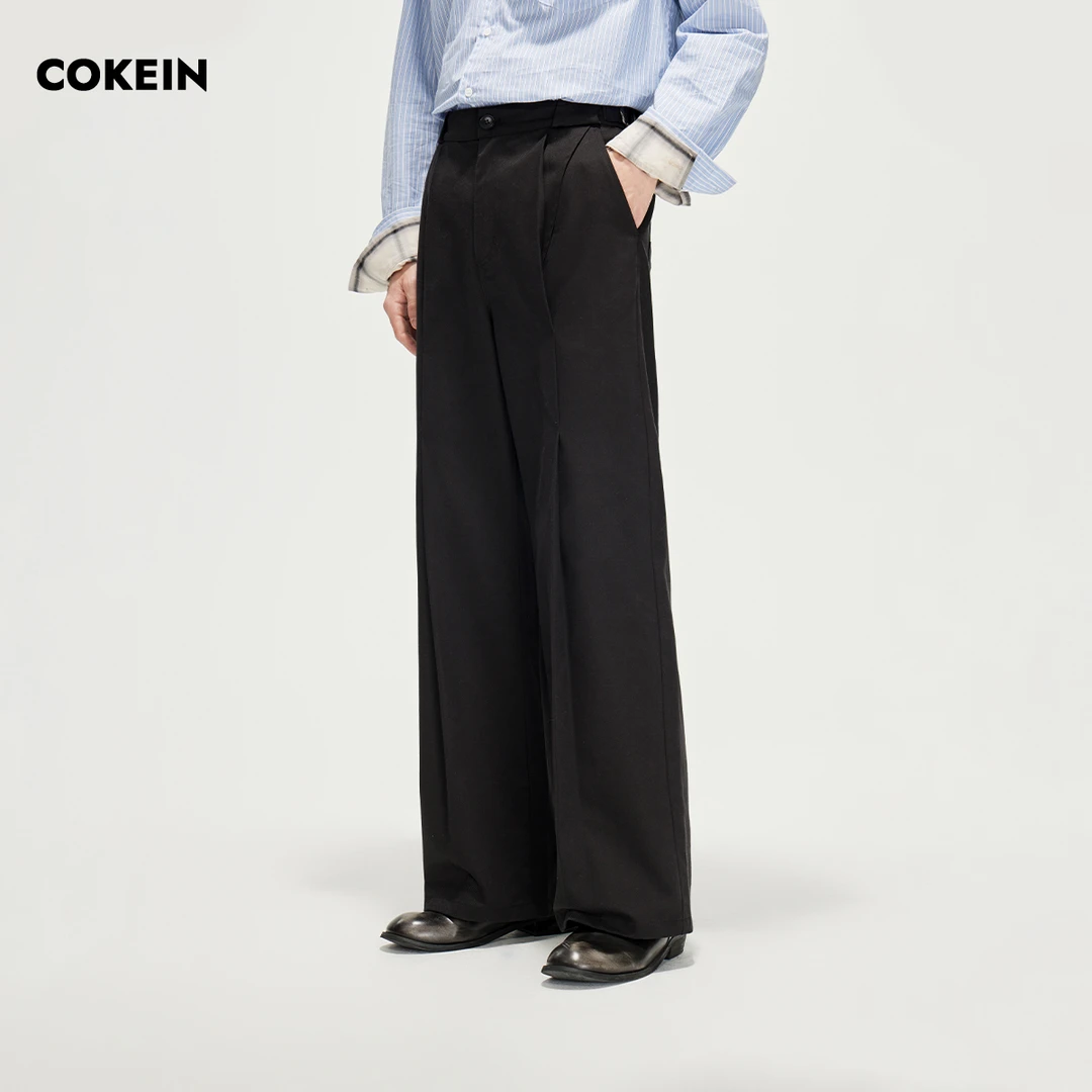 COKEIN休闲裤男2025年秋冬通勤风长裤原创设计可调腰袢单褶直筒裤