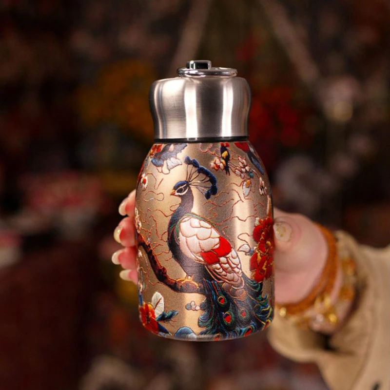 复古金孔雀316不锈钢随手杯小胖丁保温水杯保温杯轻奢