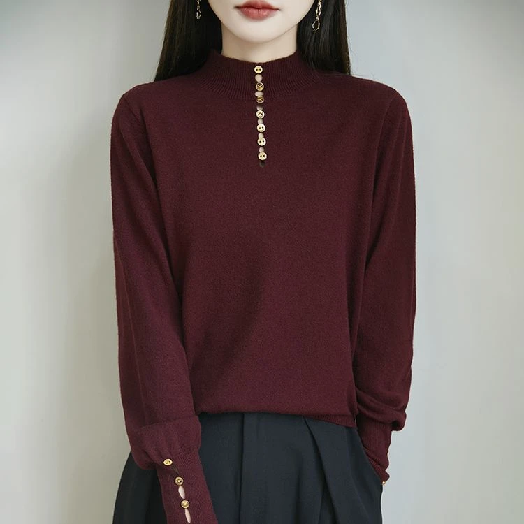 鄂尔多斯市100纯羊毛衫半高领针织打底衫女内搭洋气毛衣宽松春秋