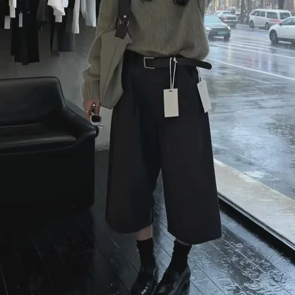 莹莹精选(^-^)秋季新款韩系复古毛呢宽松阔腿七分裤高腰女直筒裤