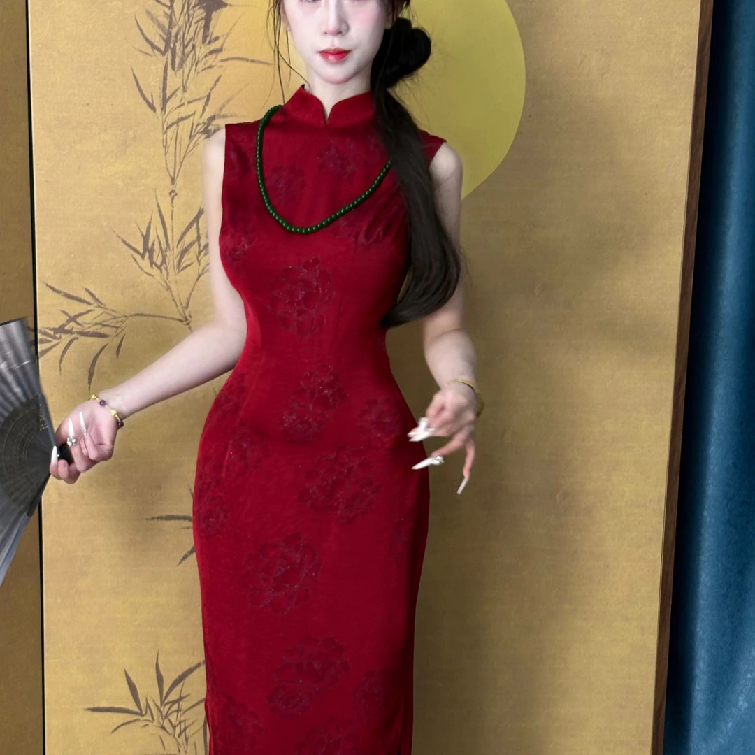 LHMknk1画报夫人原创自制烫金旗袍订婚礼服女国泰民安红不退不换