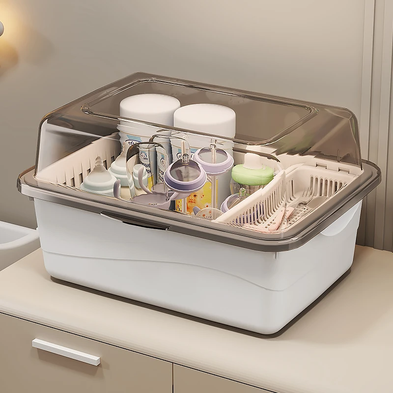 宝宝奶瓶收纳箱沥水架带盖防尘放婴儿辅食工具餐具水杯碗筷收纳盒