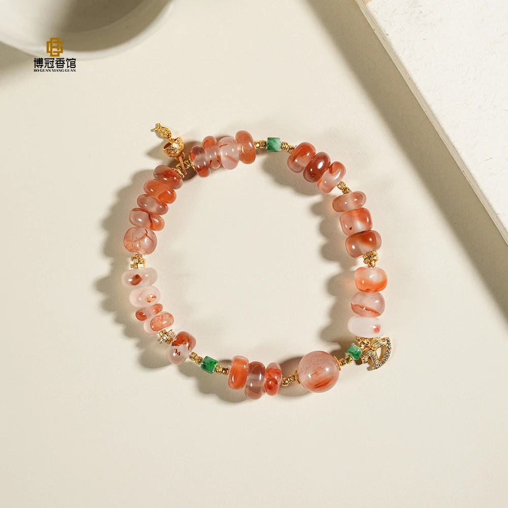 冰飘南红随型顶珠单圈手串文玩好物