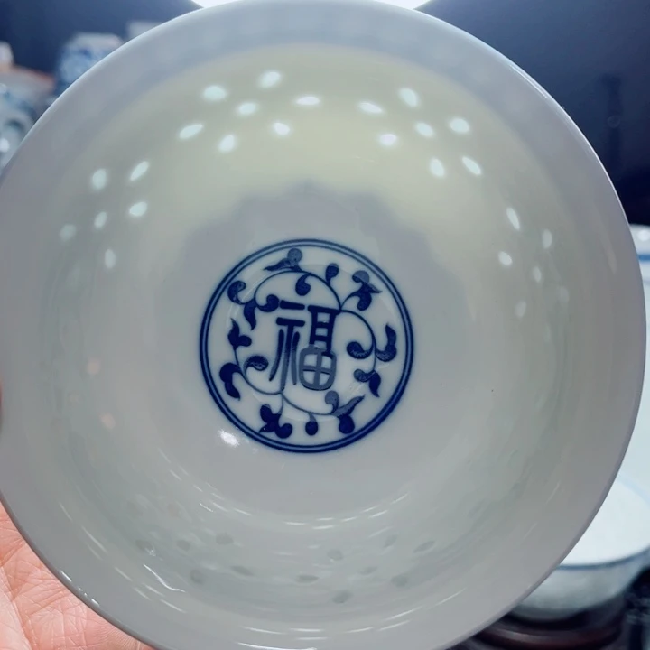 青花玲珑5寸饭碗福字