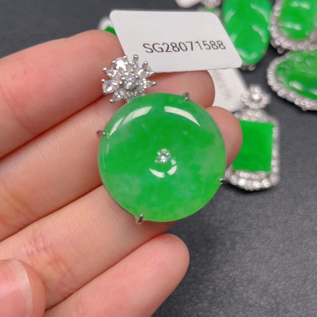 翡翠银S925镶嵌吊坠(不含链)n j k m